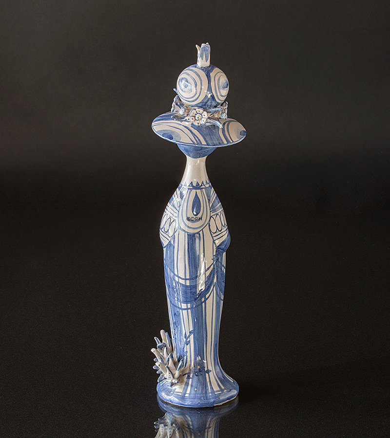 Wiinblad årstidsfigur, forår, håndmalet, blå/hvid, højde 30 cm