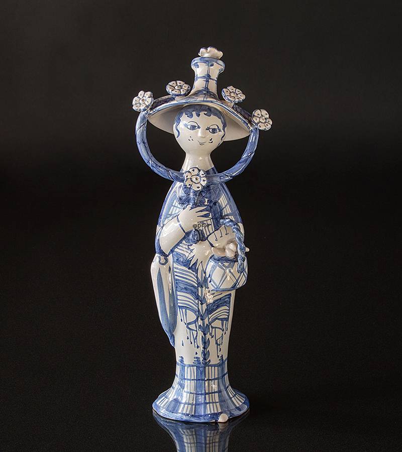 Wiinblad årstidsfigur, efterår, hånddekoreret, blå/hvid