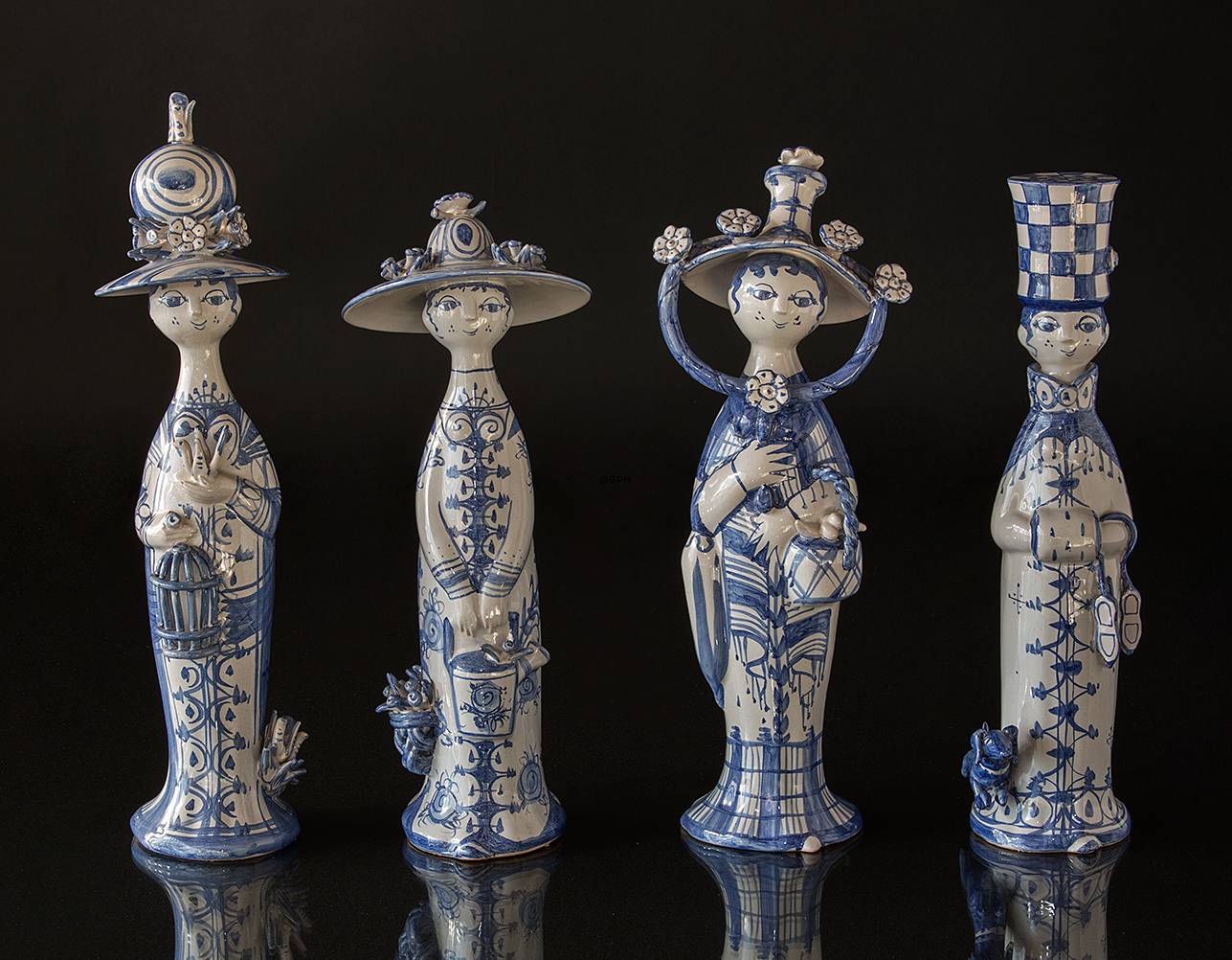 Wiinblad årstidsfigur, efterår, hånddekoreret, blå/hvid