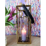 Tall lantern for Candles, golden with handle