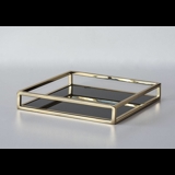 Square Tray with Black Glass in Golden Style, Small