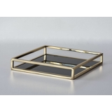 Square Tray with Black Glass in Golden Style, Small
