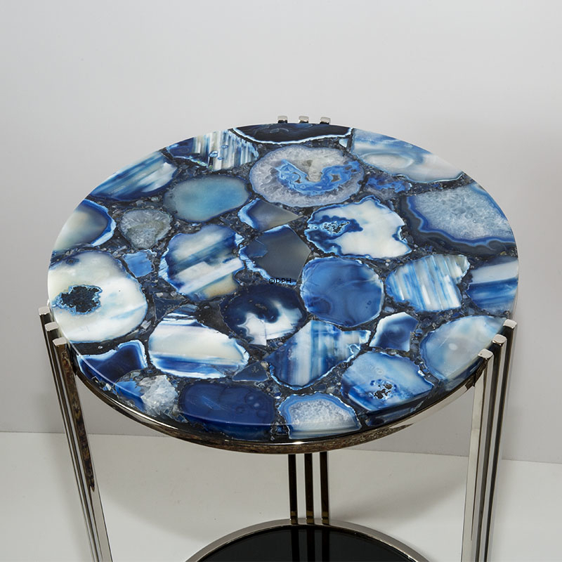 Rundt bord med bordplade af blå agat