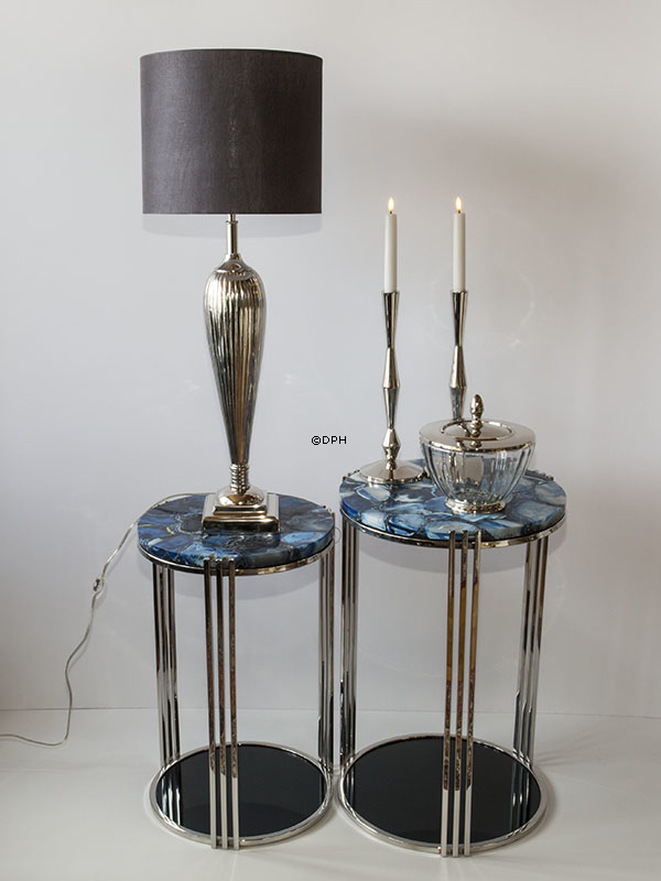 Rundt bord med bordplade af blå agat, lille