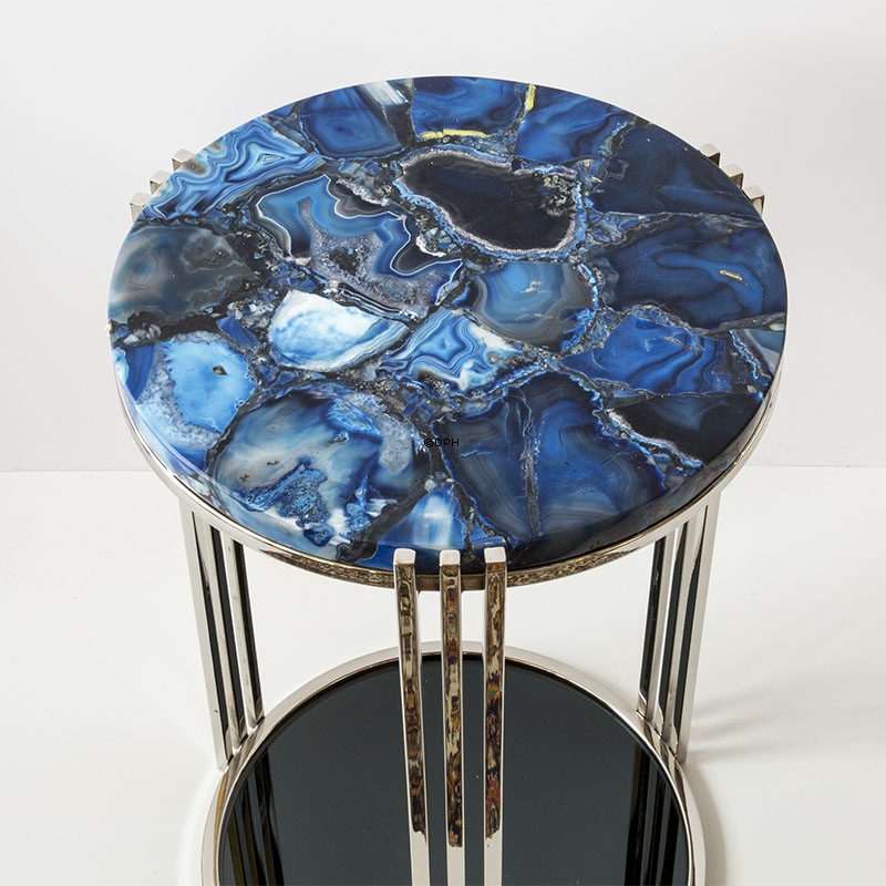 Rundt bord med bordplade af blå agat, lille