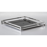 Square Tray with Black Glass in Polished Steel