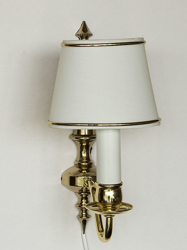 Oval lampeskærm 10 cm i højden, off white chintz stof med guldkant (2. sortering - se beskrivelse)