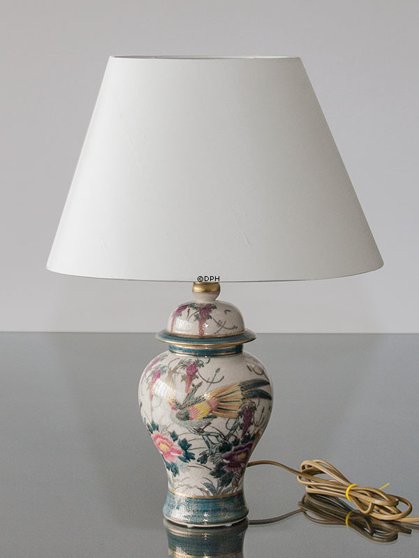 Oval lampeskærm 20 cm i højden, hvid chintz stof