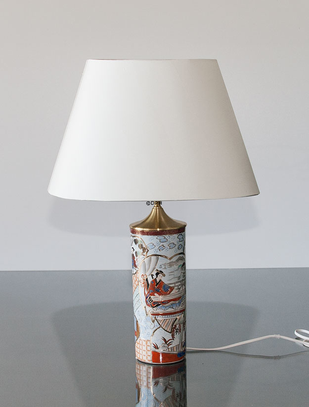 Oval lampeskærm 24 cm i højden, off white chintz stof