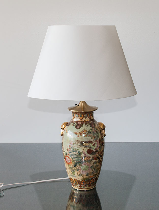 Oval lampeskærm 30 cm i højden, hvid chintz stof