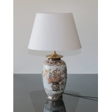 Oval lampeskærm 32 cm i højden, off white chintz stof