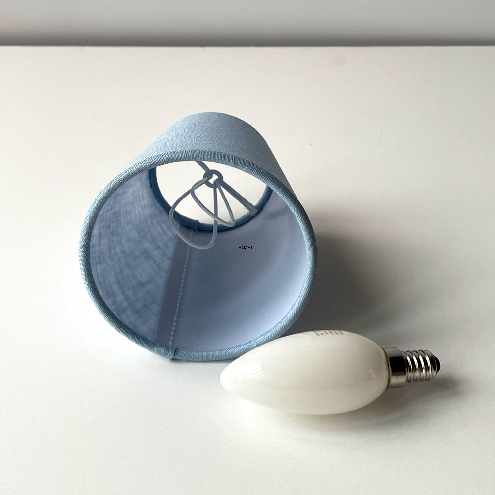 Lampetskærm i blå hør. God til væglamper/lysekrone mv,