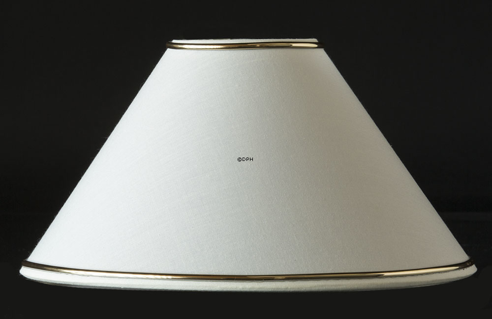 Rund lampeskærm lav model 13 cm, off white chintz stof med guldkant