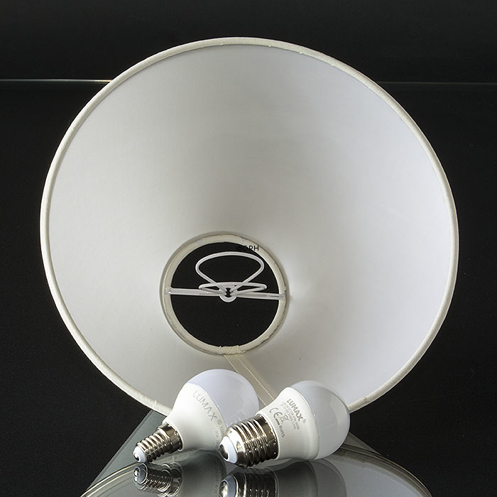 Rund lampeskærm lav model 13 cm, off white chintz stof med guldkant