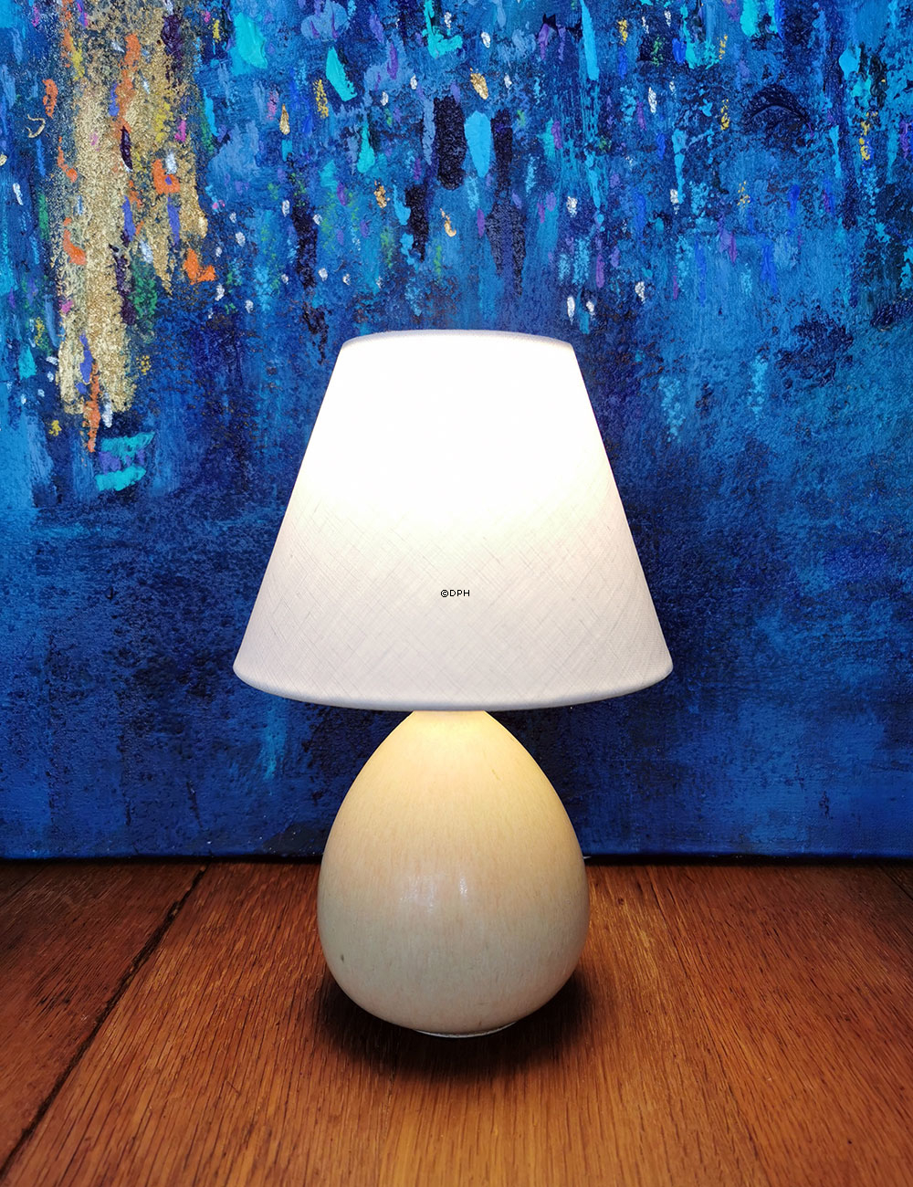 Rund lampeskærm 13 cm i højden, off white hør stof