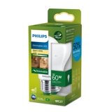 Philips dæmpbar Ultra Efficient LED pære E27 4W 840 lm (svarer til 60 watt) Varm Hvidt Lys 2700k 50000 timer)