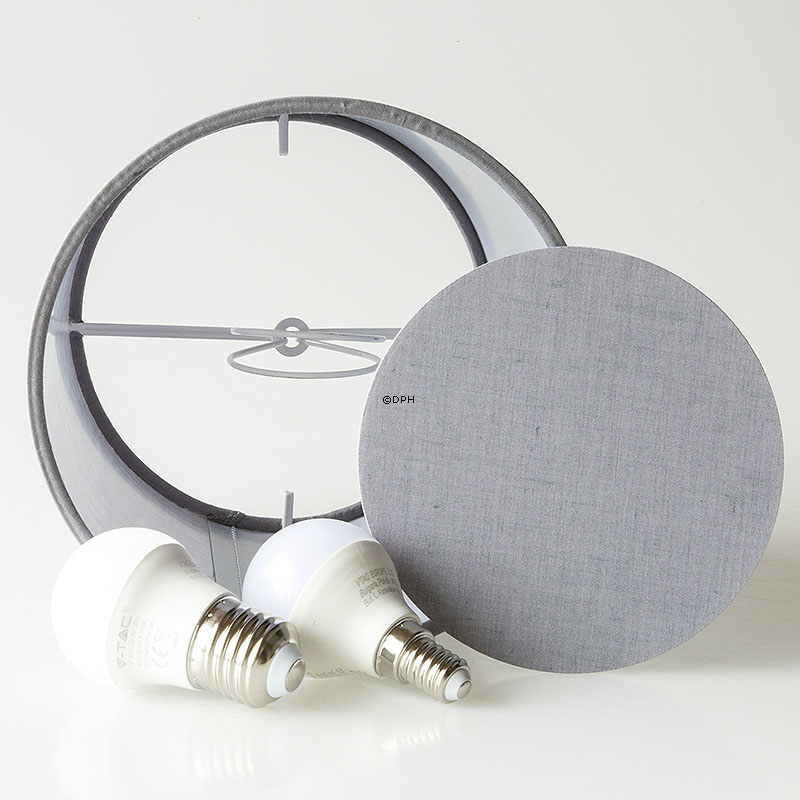 Rund cylinderformet lampeskærm 15 cm i højden, grå bomuld stof