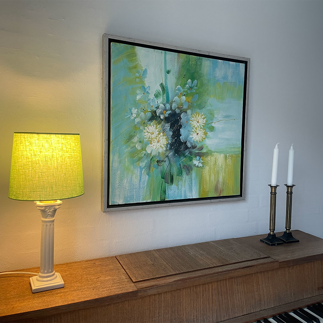 Rund cylinderformet lampeskærm 16 cm i højden, forårsgrøn hør stof