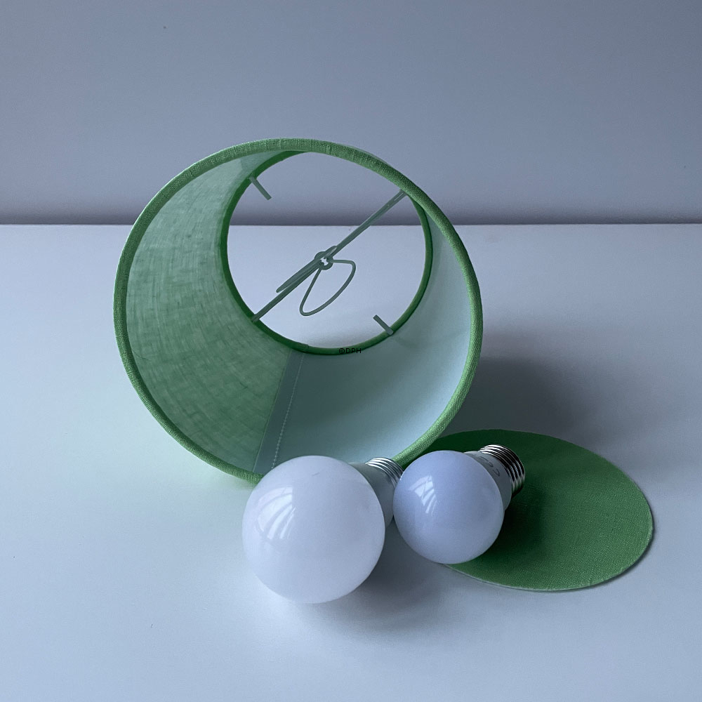 Rund cylinderformet lampeskærm 16 cm i højden, forårsgrøn hør stof