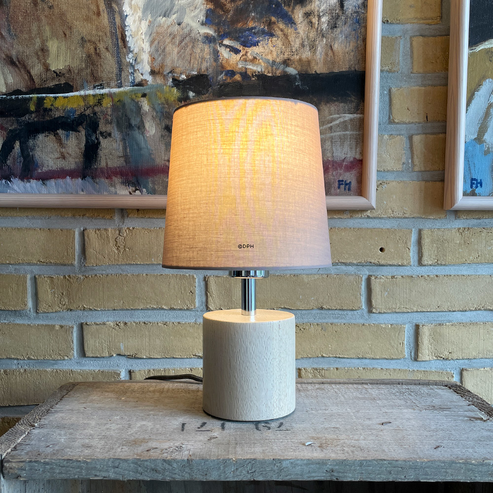 Rund cylinderformet lampeskærm 16 cm i højden, lys brun bomuld stof