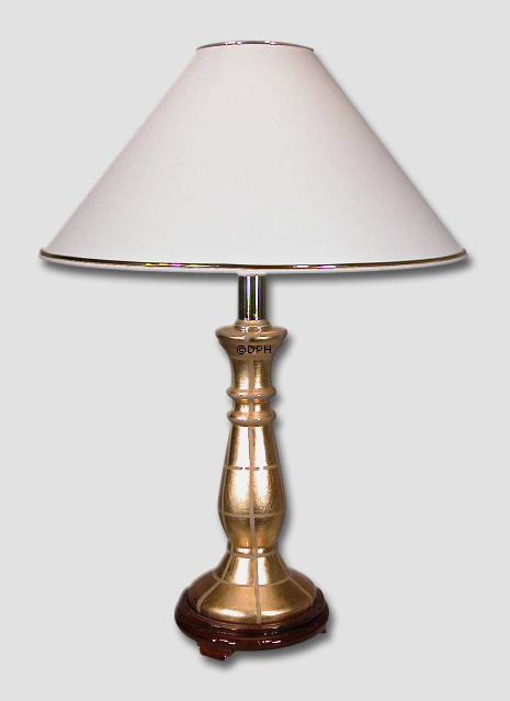 Rund lampeskærm lav model 17 cm, hvid chintz stof med guldkant Ø40mm fatning (2. sortering - se beskrivelse)