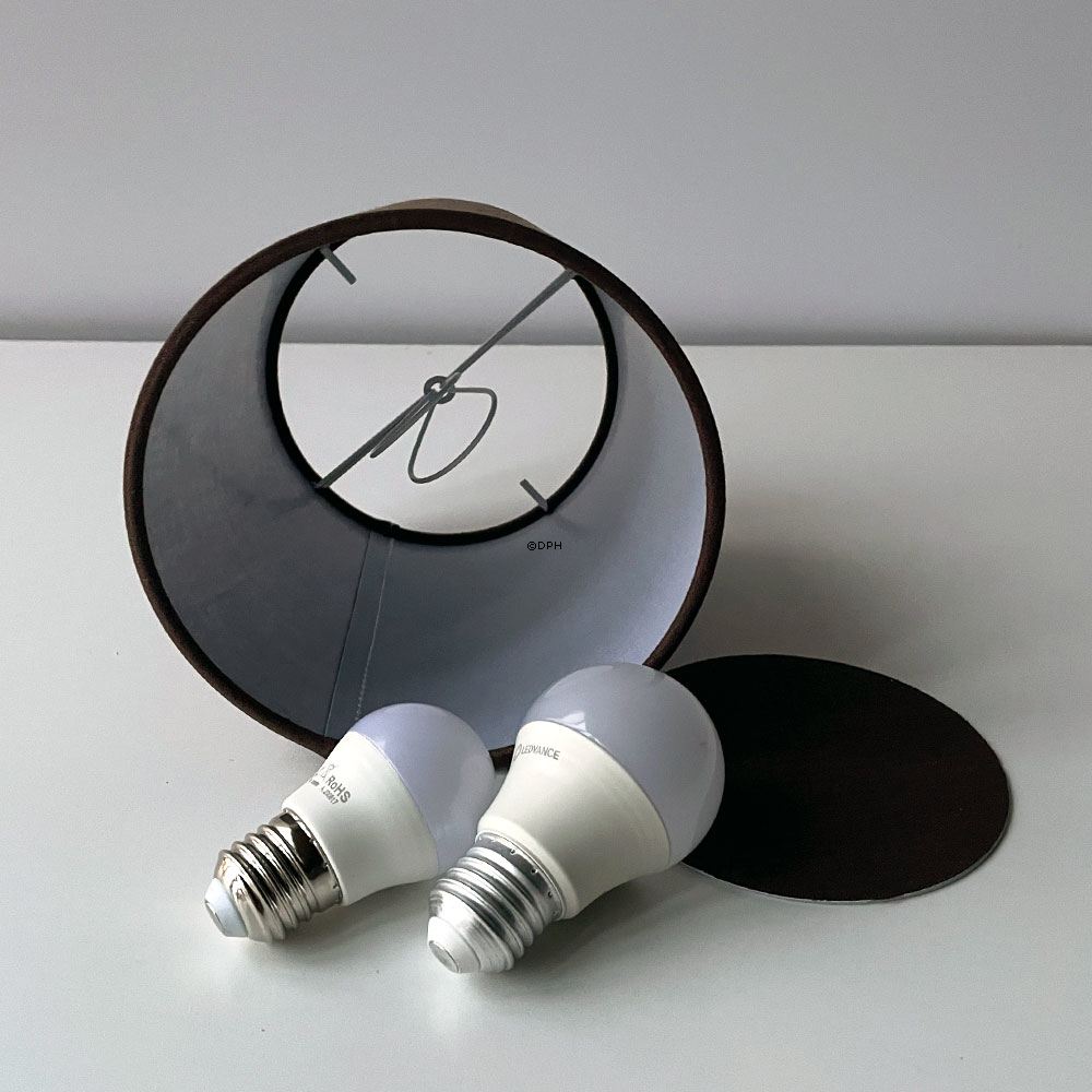 Lampeskærm, rund cylinderformet, retro, 18 cm i højden, brun hørstof