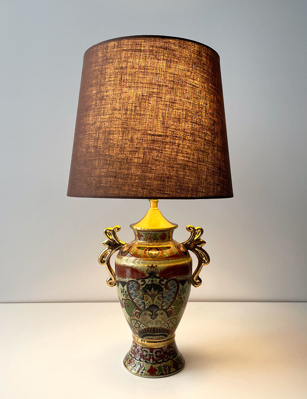 Retro Lampeskærm - Rund lampeskærm 19 cm i højden, brun hørstof