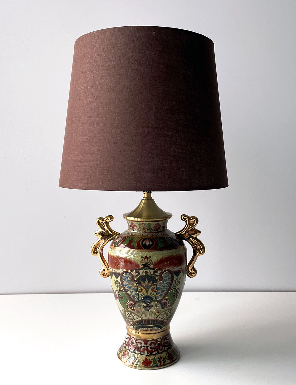 Retro lampeskærm - Rund 20 cm i højden, brun hørstof