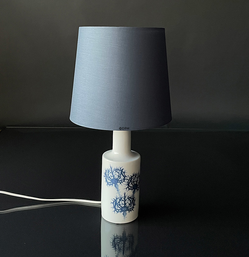 Rund cylinderformet lampeskærm 20 cm i højden, blå chintz stof