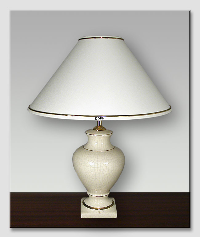 Rund lampeskærm lav model 21 cm, hvid chintz stof med guldkant (2. sortering - se beskrivelse)