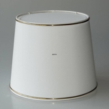 Lampeskærm, rund cylinderformet, 21 cm i højden, hvid chintz stof med guldkant (2. sortering - se beskrivelse)