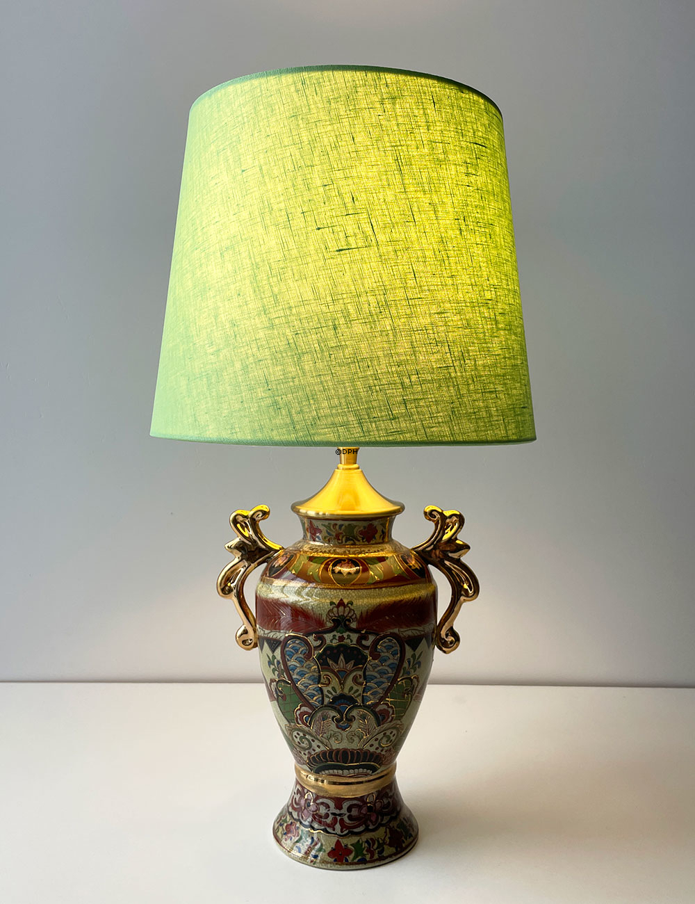 Retro lampeskærm, rund 21 cm i højden, forårsgrøn hørstof