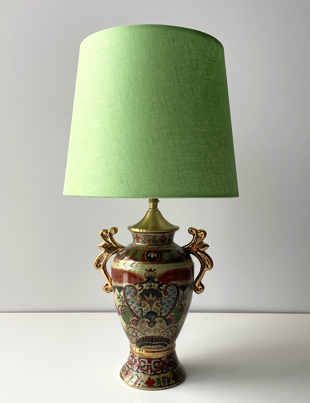 Retro lampeskærm, rund 21 cm i højden, forårsgrøn hørstof