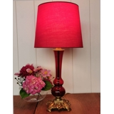 Round cylindrical lampshade height 21 cm, red chintz fabric