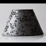 Rund lampeskærm mellem høj model 22 cm i højden, sølvfarvet stof med sort mønster