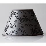 Rund lampeskærm mellem høj model 22 cm i højden, sølvfarvet stof med sort mønster