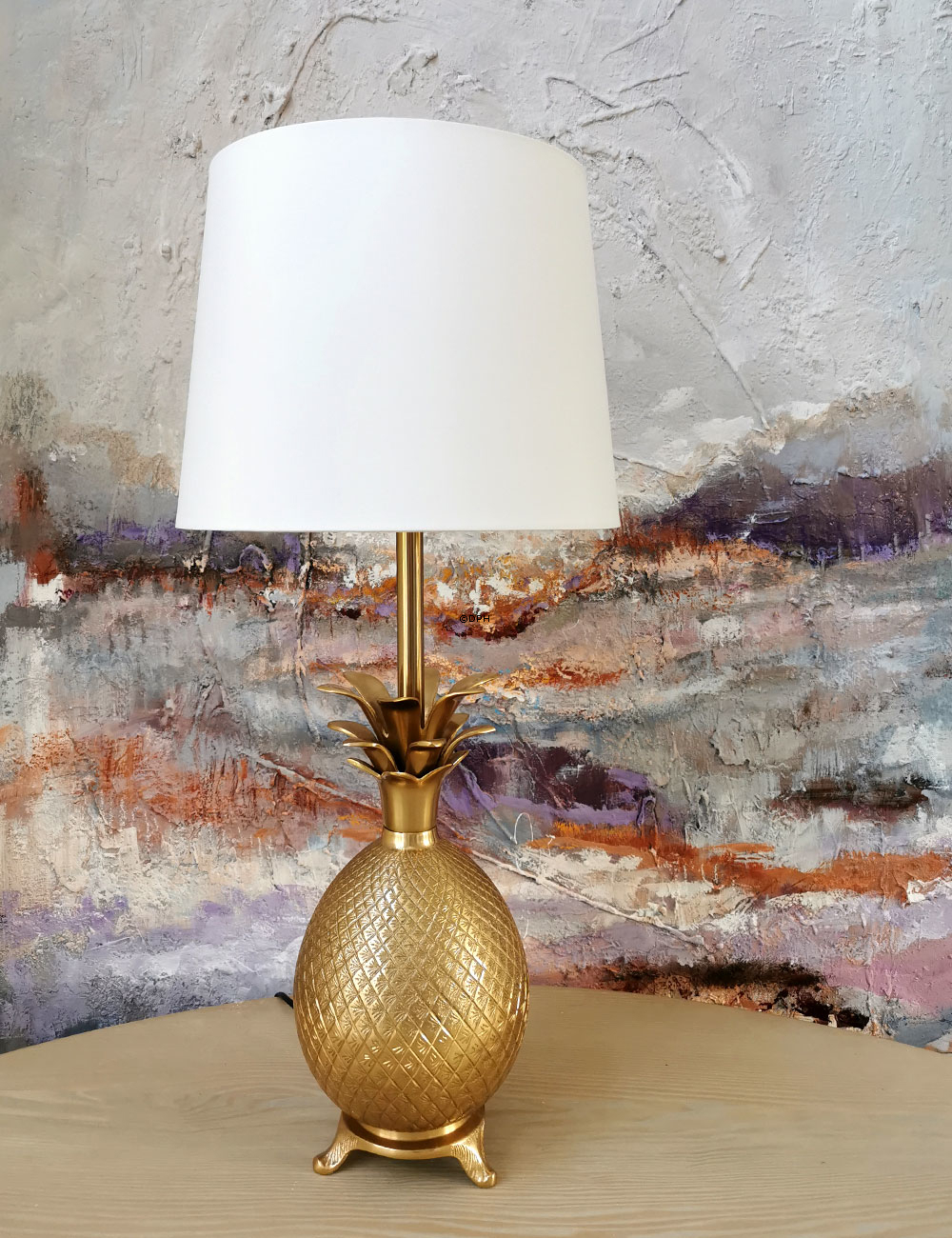 Rund cylinderformet lampeskærm 23 cm i højden, hvid chintz stof