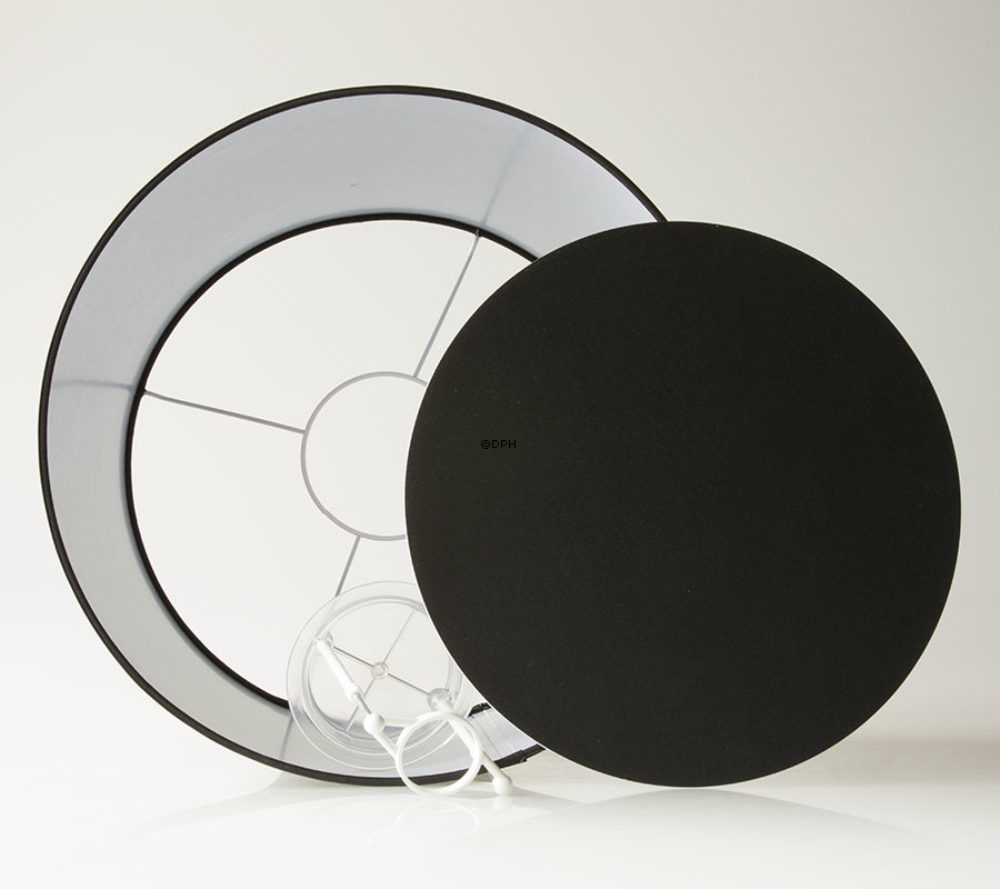 Rund cylinderformet lampeskærm 23 cm i højden, sort chintz stof