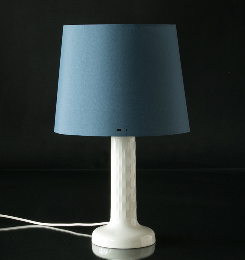 Rund cylinderformet lampeskærm 23 cm i højden, blå chintz stof