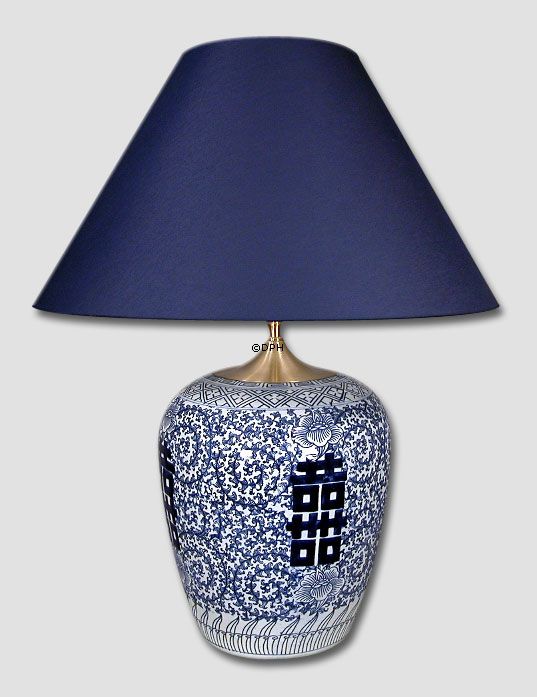 Rund lampeskærm høj model 24 cm i højden, blå chintz stof