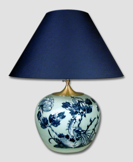 Rund lampeskærm høj model 24 cm i højden, blå chintz stof