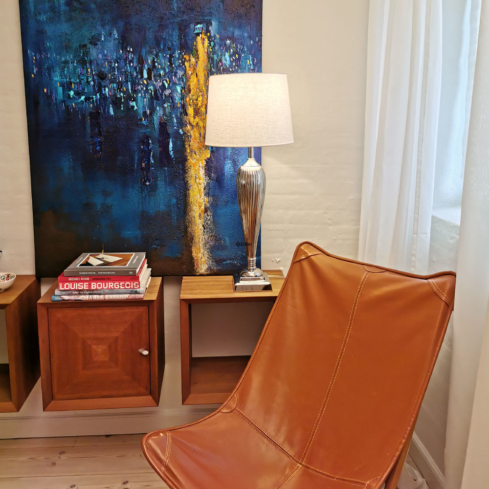 Rund cylinderformet lampeskærm 24 cm i højden, off white hørstof