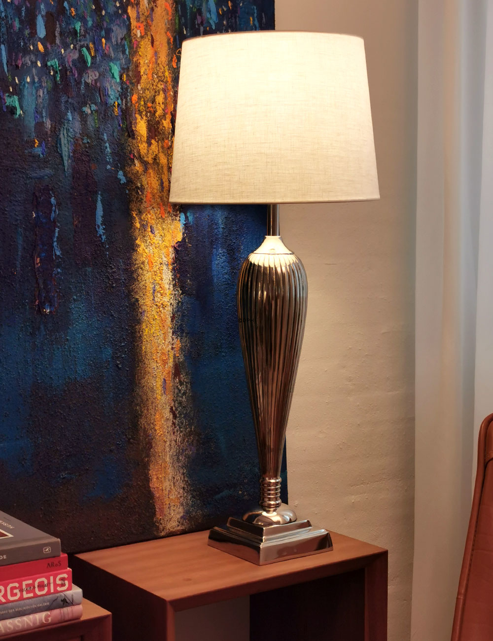 Rund cylinderformet lampeskærm 24 cm i højden, off white hørstof