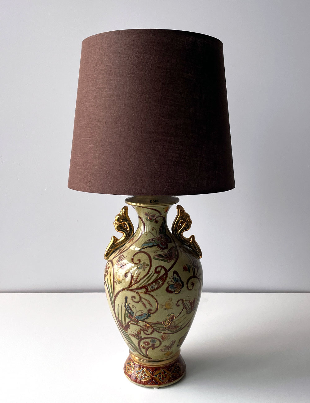 Rund cylinderformet lampeskærm 24 cm i højden, brun hørstof