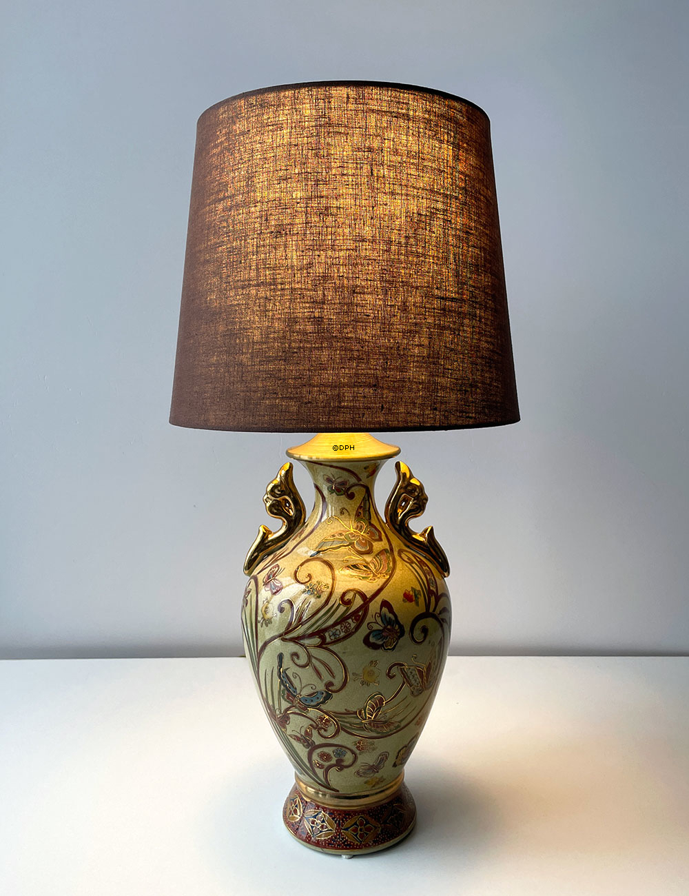 Rund cylinderformet lampeskærm 24 cm i højden, brun hørstof