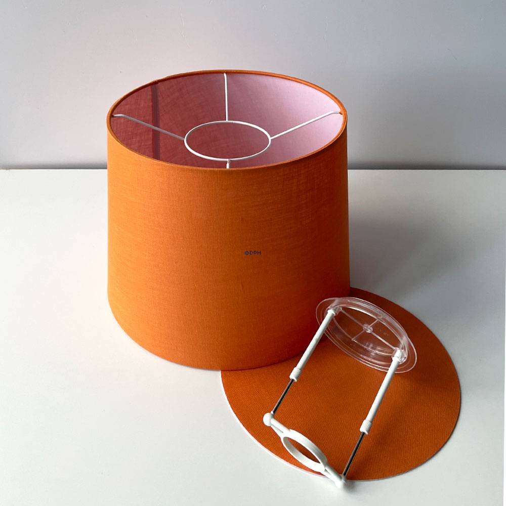 Rund cylinderformet lampeskærm 24 cm i højden, orange hørstof