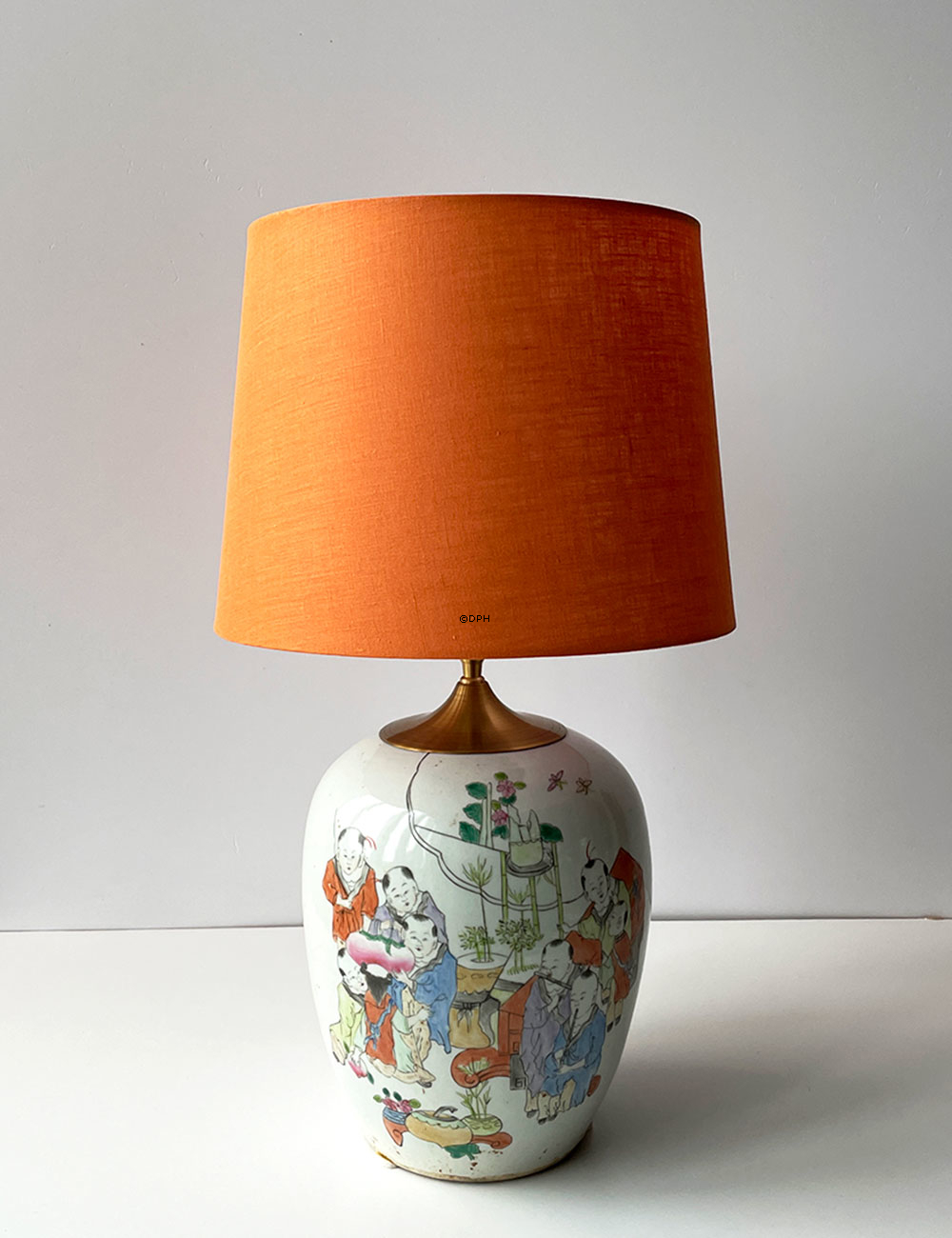 Rund cylinderformet lampeskærm 24 cm i højden, orange hørstof