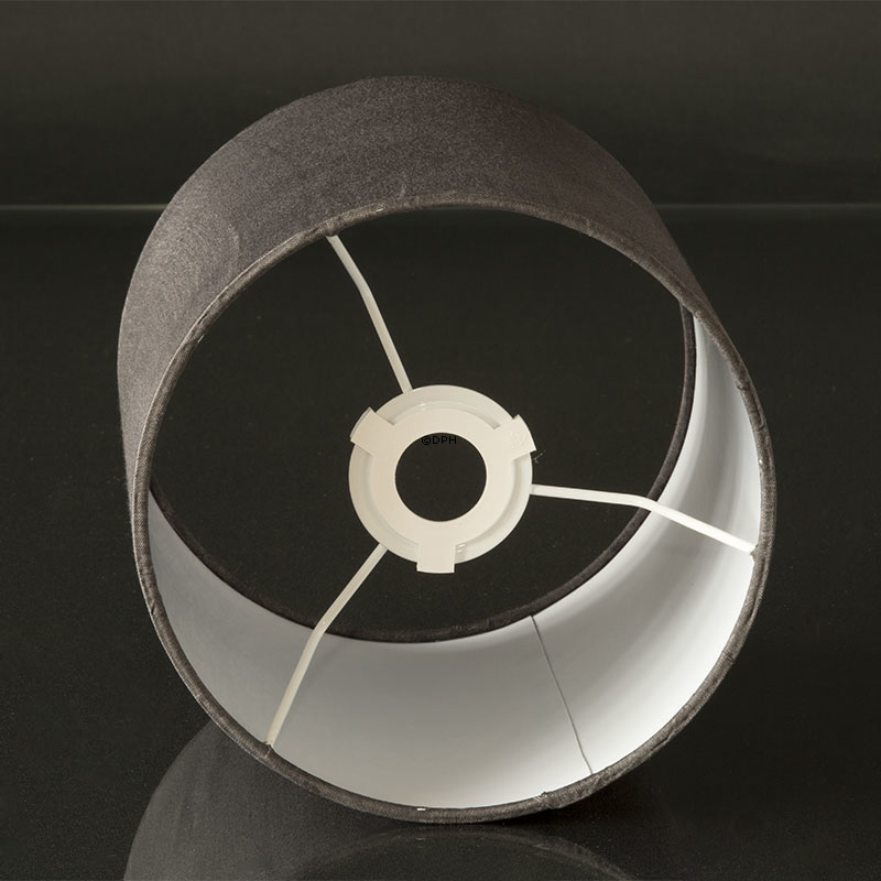 Rund cylinderformet lampeskærm, mørk grå stof m/fast stativ, UDEN låg