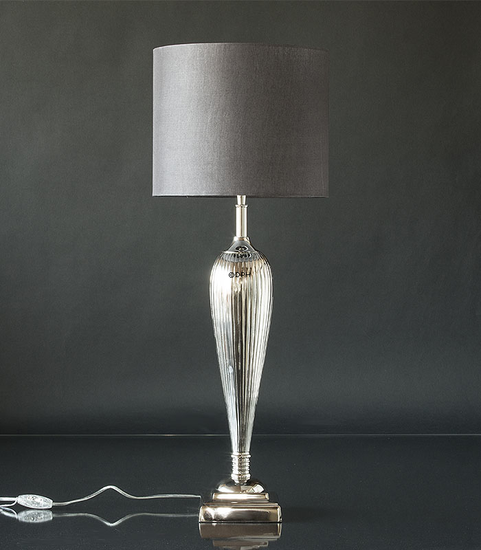 Rund cylinderformet lampeskærm, mørk grå stof m/fast stativ, UDEN låg