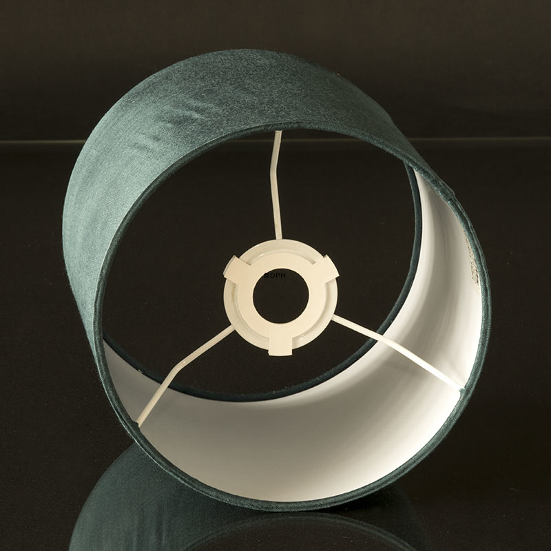 Rund cylinderformet lampeskærm  mørkgrøn stof m/fast stativ, UDEN låg